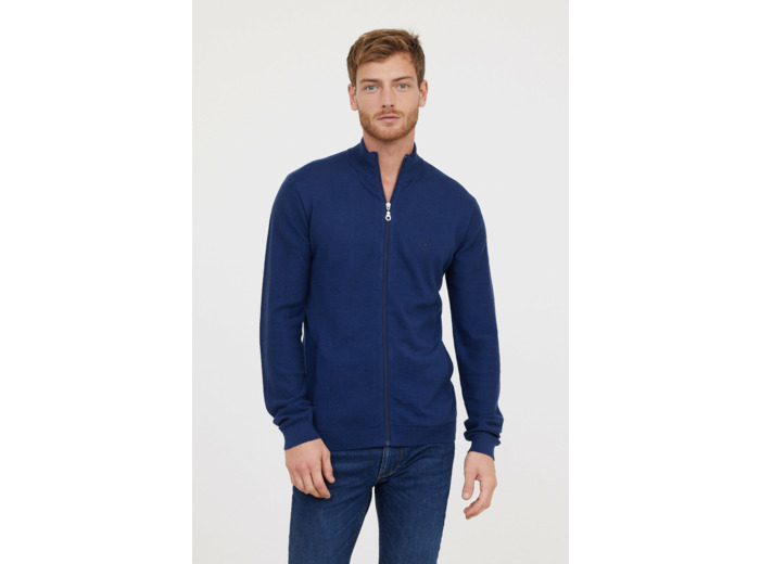 Gilet zippé en coton et laine recyclée, col cheminée avec print poitrine