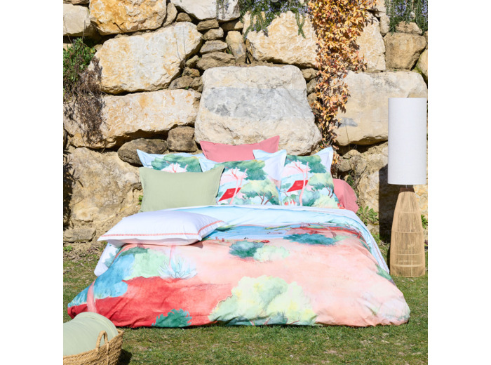 Housse couette À l'ombre des pins| Percale de coton aquarelle| Tradition des Vosges
