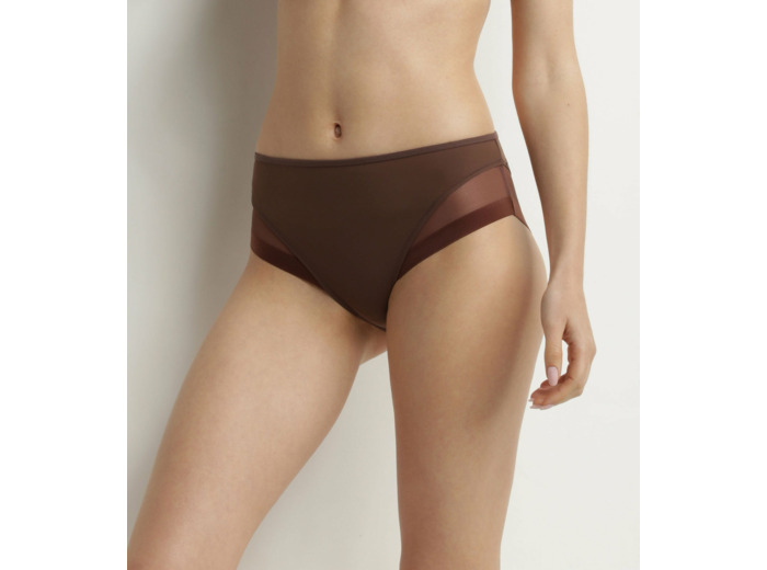 Culotte midi en microfibre et tulle Marron Brut Dim Generous