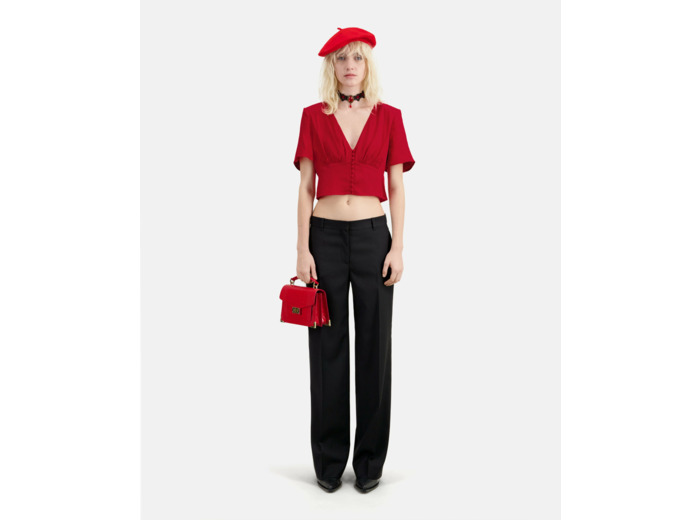 Top Rouge Court À Pois Jacquard oriental red
