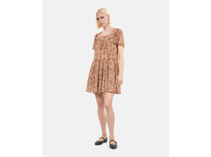 Robe courte imprimé fleuri camel / brown