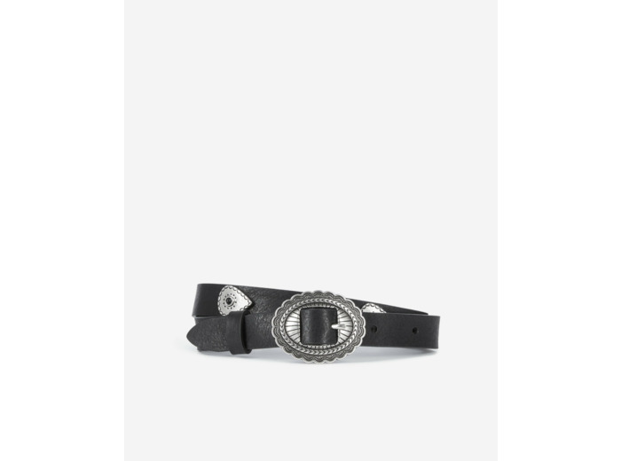 Ceinture fine cloutée en cuir noir black