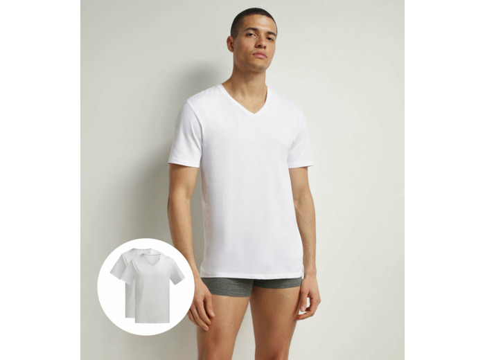 Lot de 2 t-shirts homme en coton bio Blanc à col V Dim Good