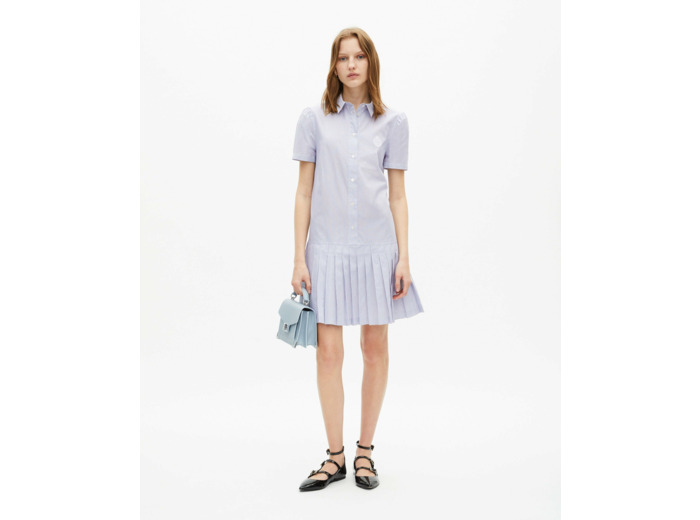 Robe chemise a manches courtes avec plisses blue white