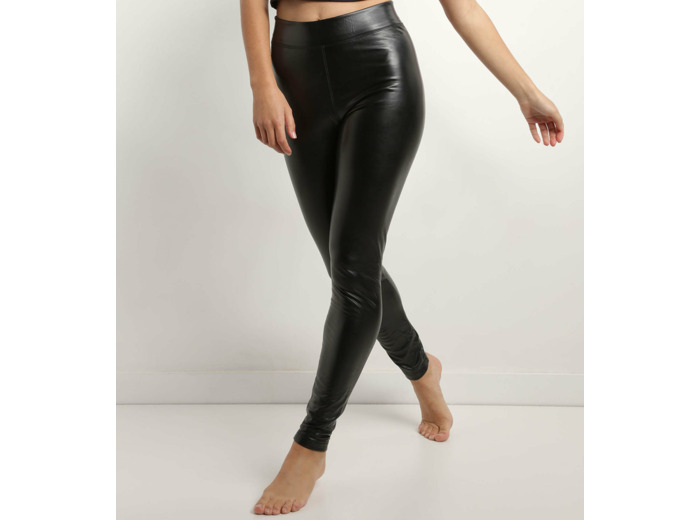 Legging femme Noir en cuir végétal mat Dim Comfywear