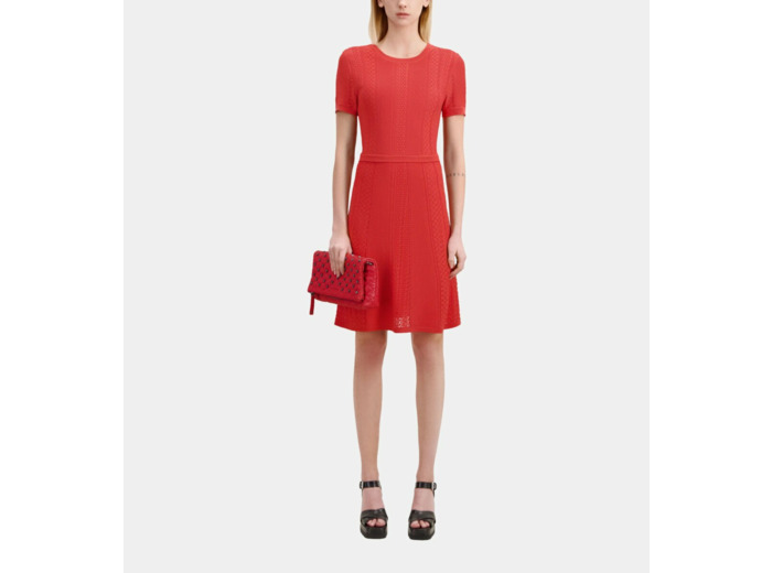 Robe Courte Rouge En Maille Ajourée red brique