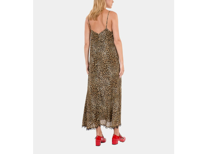 Robe nuisette longue en soie imprimé léopard leopard