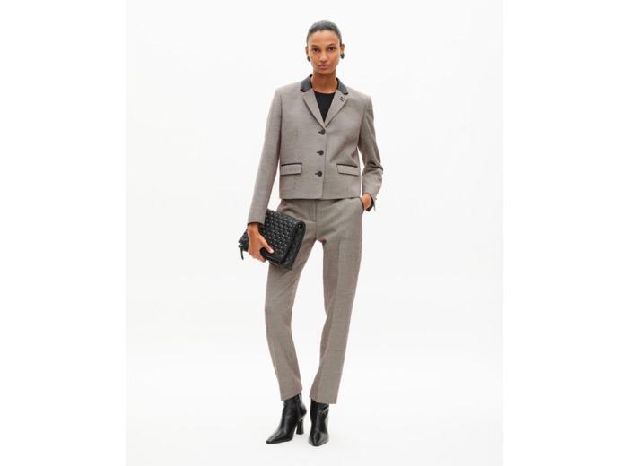Veste tailleur en pied de poule courte noire et blanche black grey