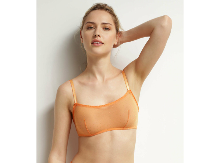 Brassière femme en tulle transparent Orange et pois lurex Shiny Mesh