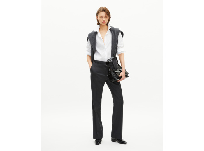 Pantalon droit en laine gris foncé anthracite
