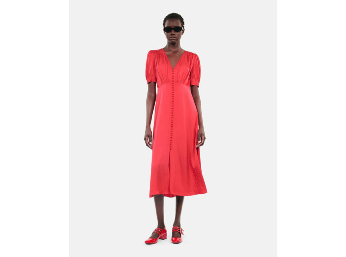 Robe longue avec boutonnage rouge rubis