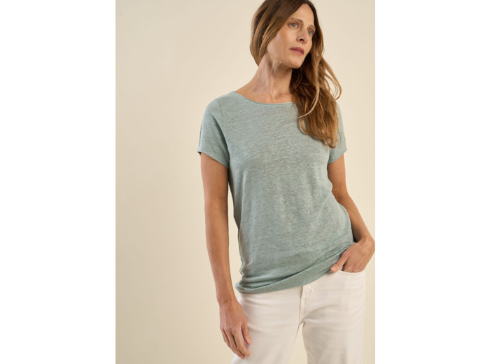 T-shirt en lin col bateau détail lurex