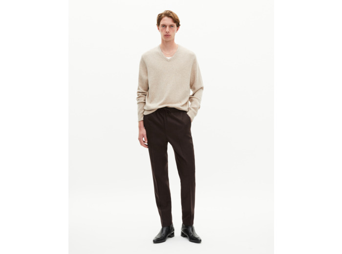 Pantalon droit en laine marron brown