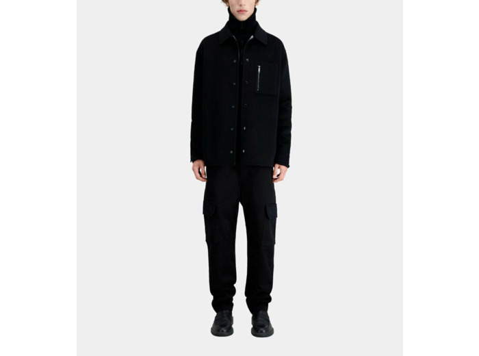 Blouson Type Surchemise Noir En Laine Mélangée black grey