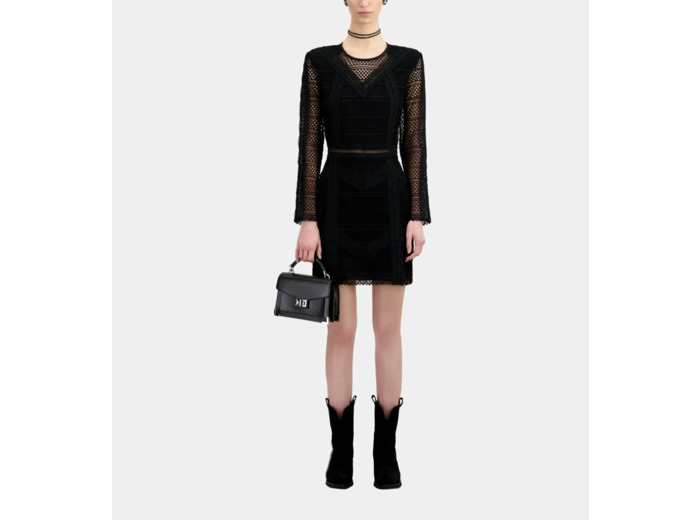 Robe Courte Avec Mix Dentelles A Manches Longues black