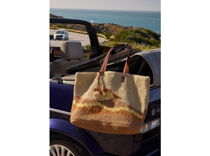 Sac cabas en raphia à motif coucher de soleil