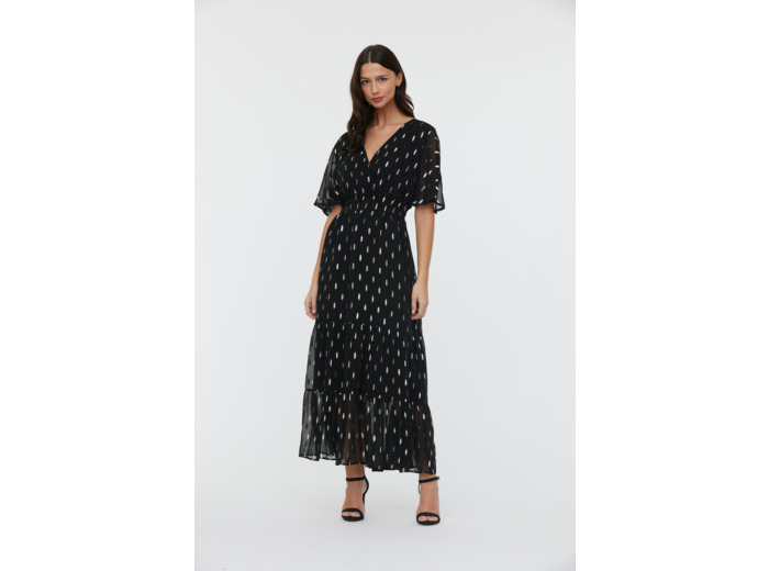 Robe longues manches chauve souris tissu plumeris lurex argenté