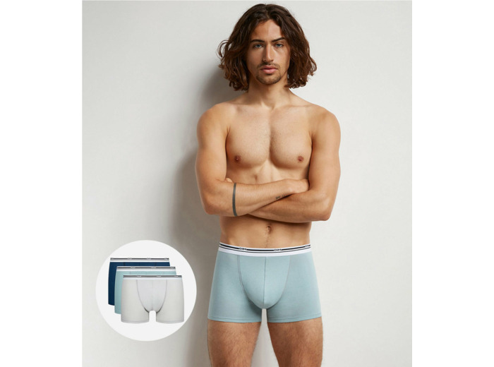 Lot de 3 boxers homme coton stretch Bleu Gris Classic Colors