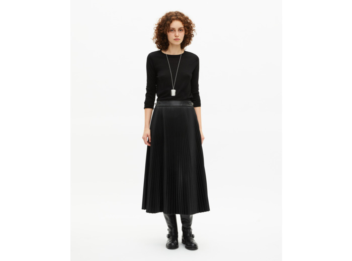 Jupe longue plissée effet cuir noire black