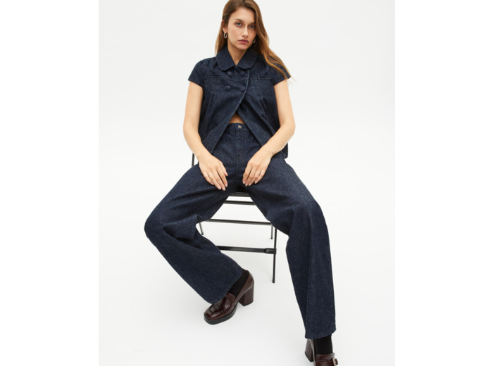 Blouson manches courtes en denim bleu foncé blue electric