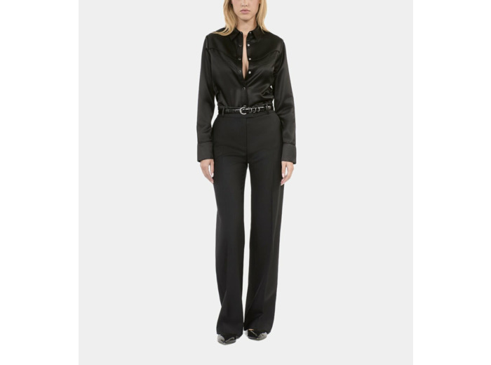 Chemise satinée style western noire black
