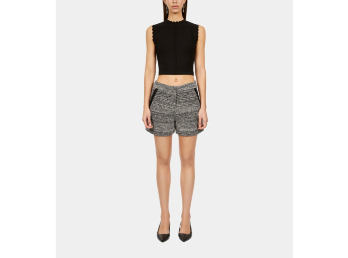 Short En Tweed Detail Galon black white
