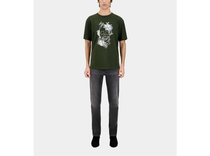 T-Shirt Manches Courtes Avec Print Skull Flowers dark green