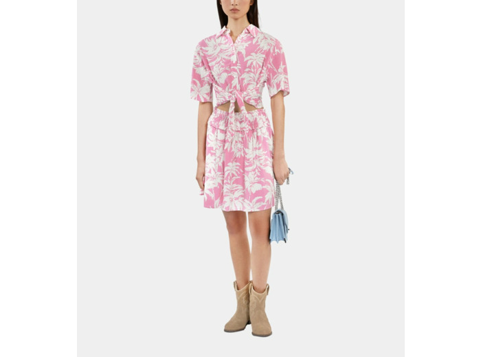 Jupe Courte Imprimée Avec Smocks pink-white