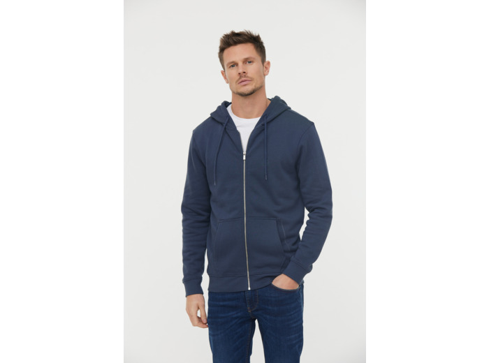 Hoodie basique en molleton avec fermeture zippée, print poitrine, contient du coton biologique
