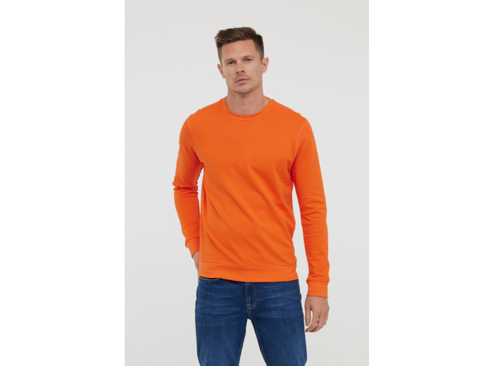 Sweat basique en molleton, col / poignet et bas corps en rib, print poitrine, contient du coton biologique