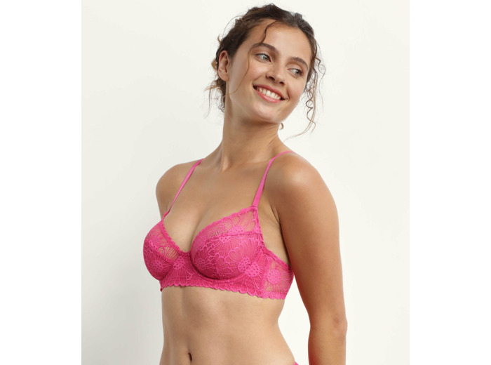 Soutien-gorge emboitant tulle et dentelle Fuchsia Fais-Moi Une Fleur