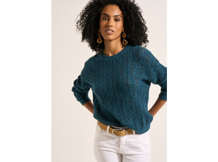 Pull col rond avec un jeu de points en dentelle ajourée