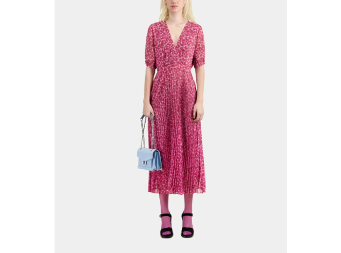 Robe Longue Plisse A Manches Courte pink