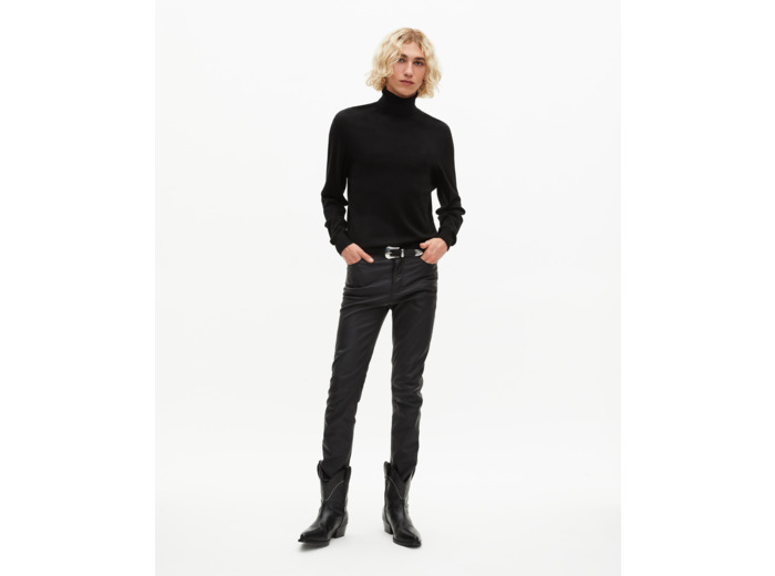 Pull col roulé en laine mérinos noir black