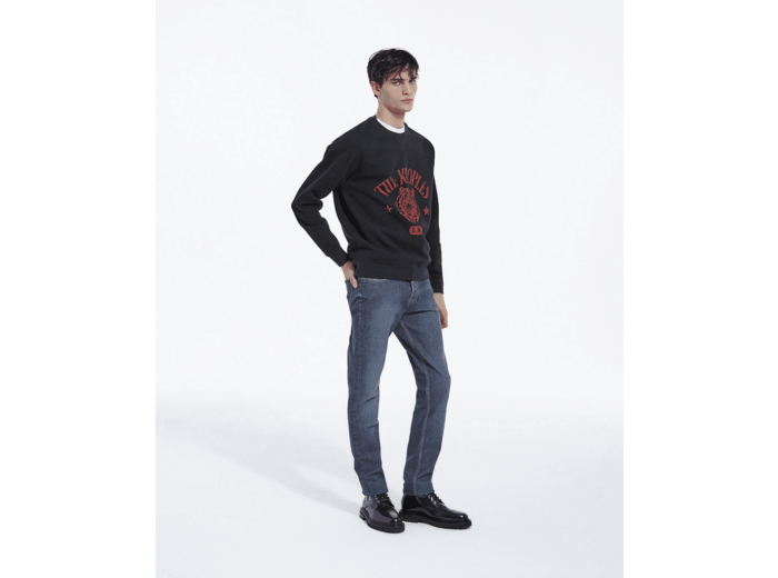 Pantalon 5 poches slim en denim bleu delave bleu