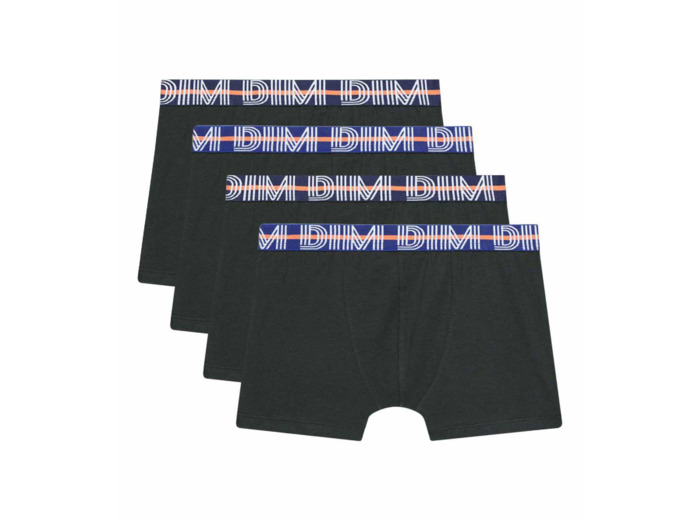 Lot de 4 boxers garçon coton stretch ceinture contrastée Noir EcoDim
