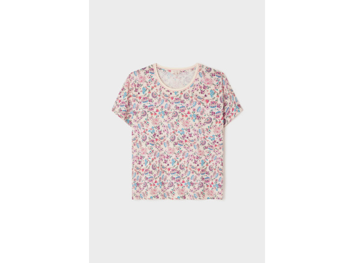 T-shirt fleurs en lin et coton - TEONY