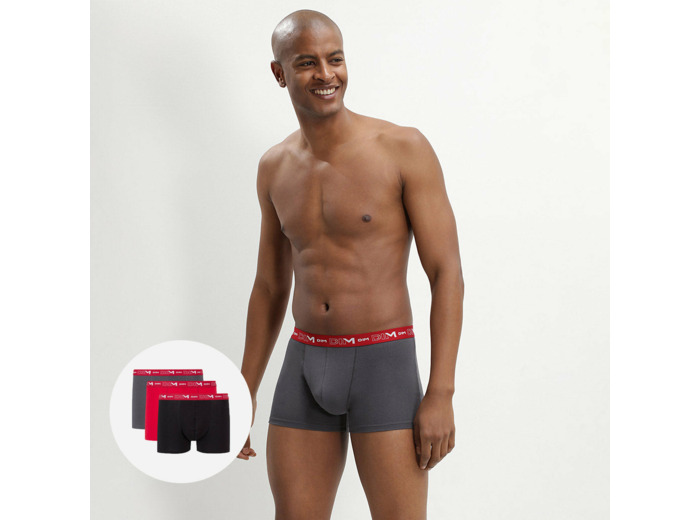 Lot de 3 boxers gris, rouge chili et noir Coton Stretch