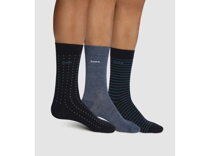 Lot de 3 paires de chaussettes homme coton rayé pois Bleu Coton Style