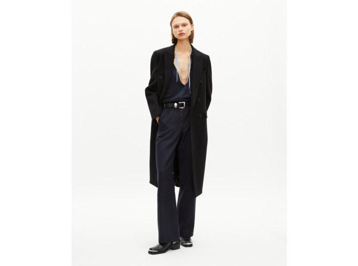 Manteau long croisé en laine noir black