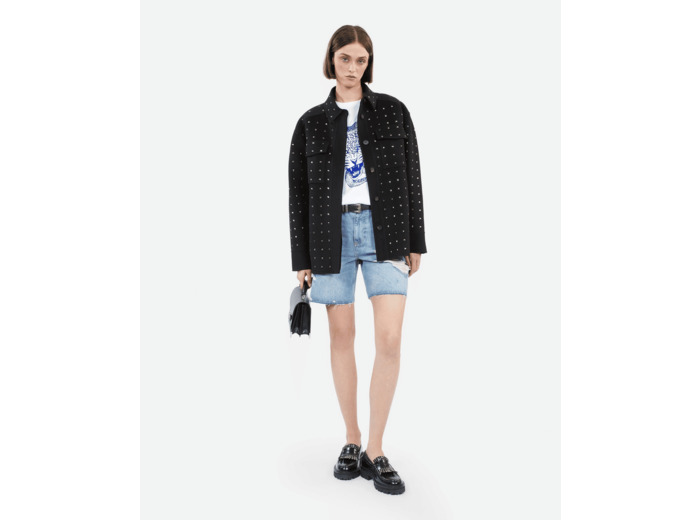 Blouson Type Surchemise Noir En Laine Mélangée Avec Studs black