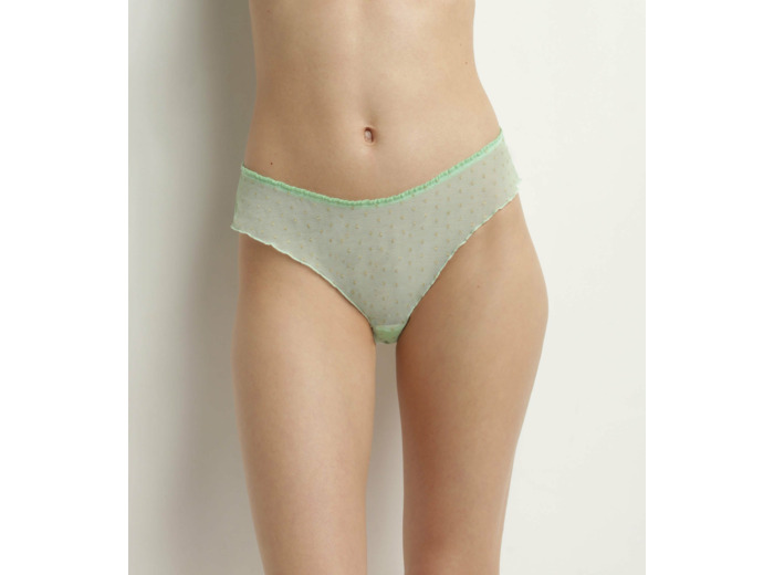 Culotte midi en tulle transparent Vert à pois lurex Dim Shiny Mesh