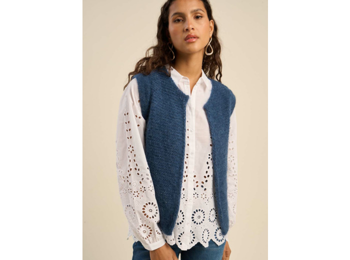 Gilet sans manches en mohair fils métallisés