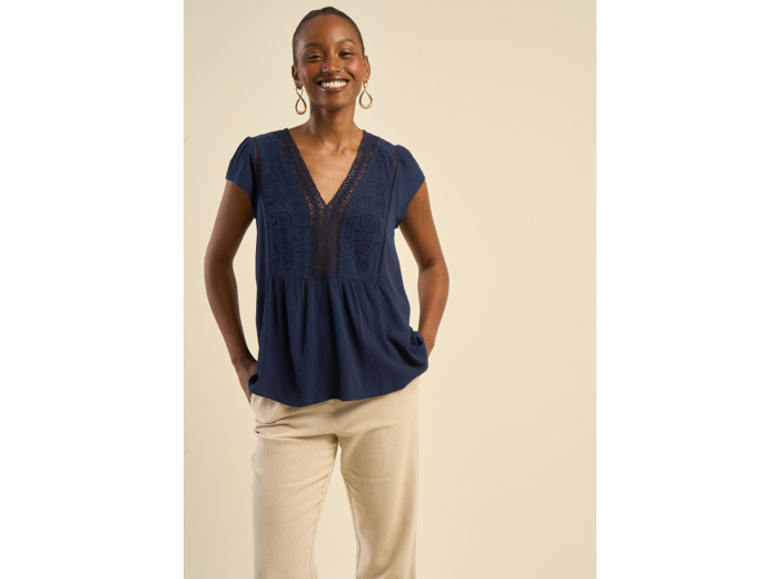 Blouse col brodé
