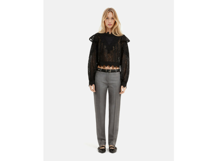 Top a manches longues col montant en dentelle black