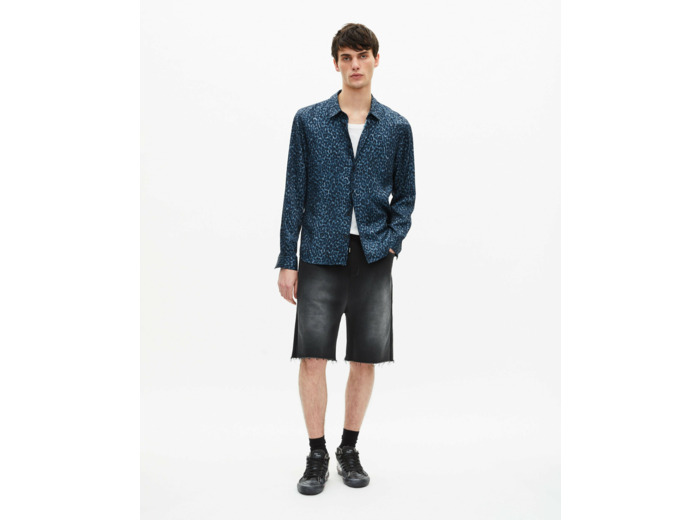 Chemise imprimé léopard en soie mélangée blue