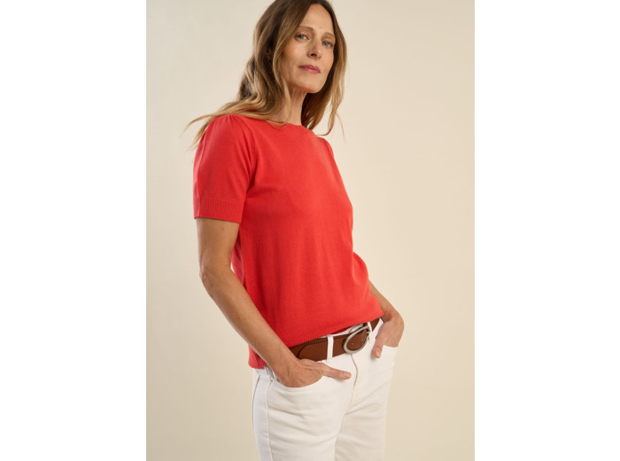 Pull à manches courtes avec épaules plissées