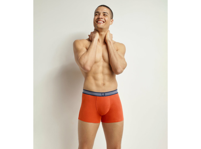 Boxer homme en coton modal piqué et ceinture rayée Orange Dim Smart