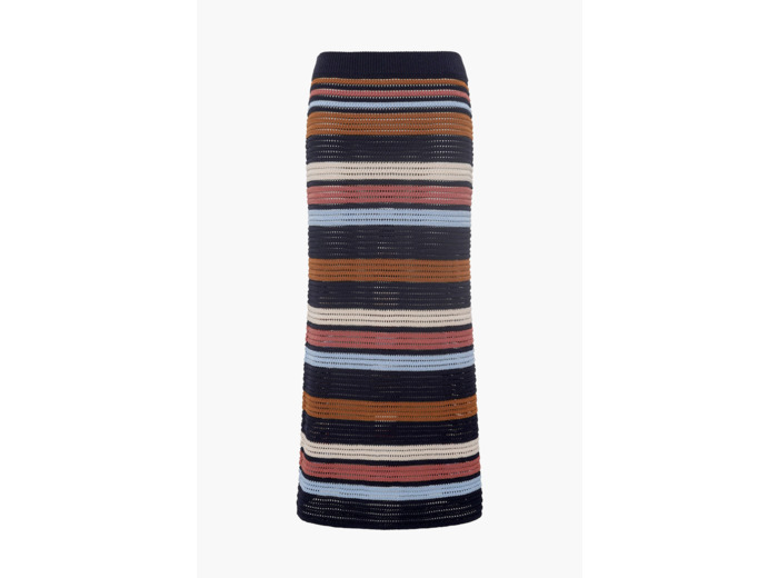 Jupe midi en maille rayée