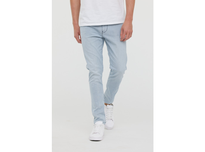 Pantalon 5 poches en tissu rayé oshkosh, coupe carrot, taille medum, fourche basse, bas de jambe ajusté